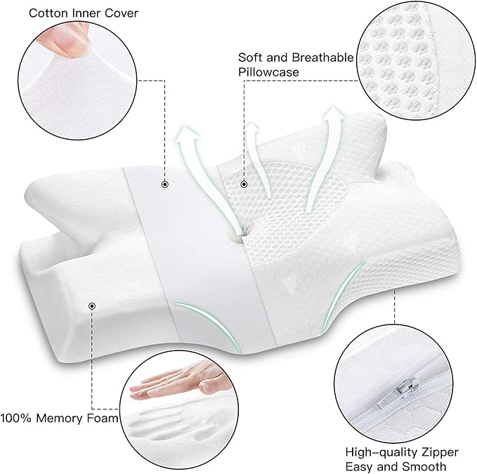 Memory Foam Butterfly Shaped Cervical Pillow Ergonomic Contour Orthopedic Pillow Neck Pain Contoured Support Pillows Neck Pillow