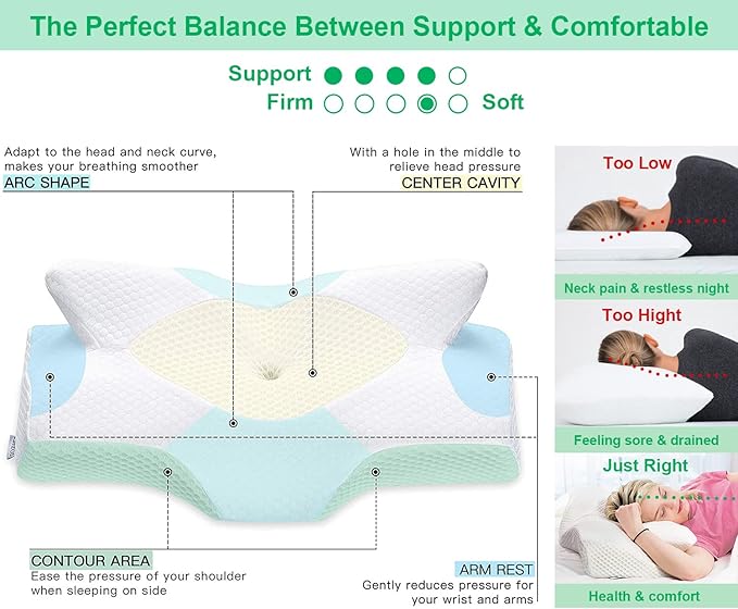 Memory Foam Butterfly Shaped Cervical Pillow Ergonomic Contour Orthopedic Pillow Neck Pain Contoured Support Pillows Neck Pillow