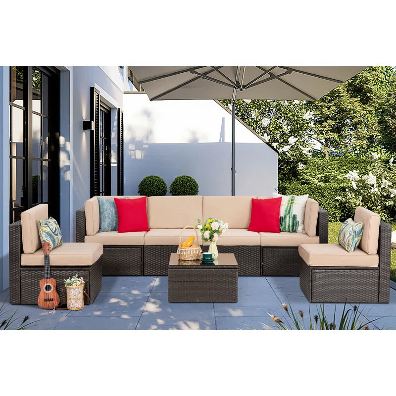 Arleht 7 Piece Rattan Complete Patio Set with Cushions