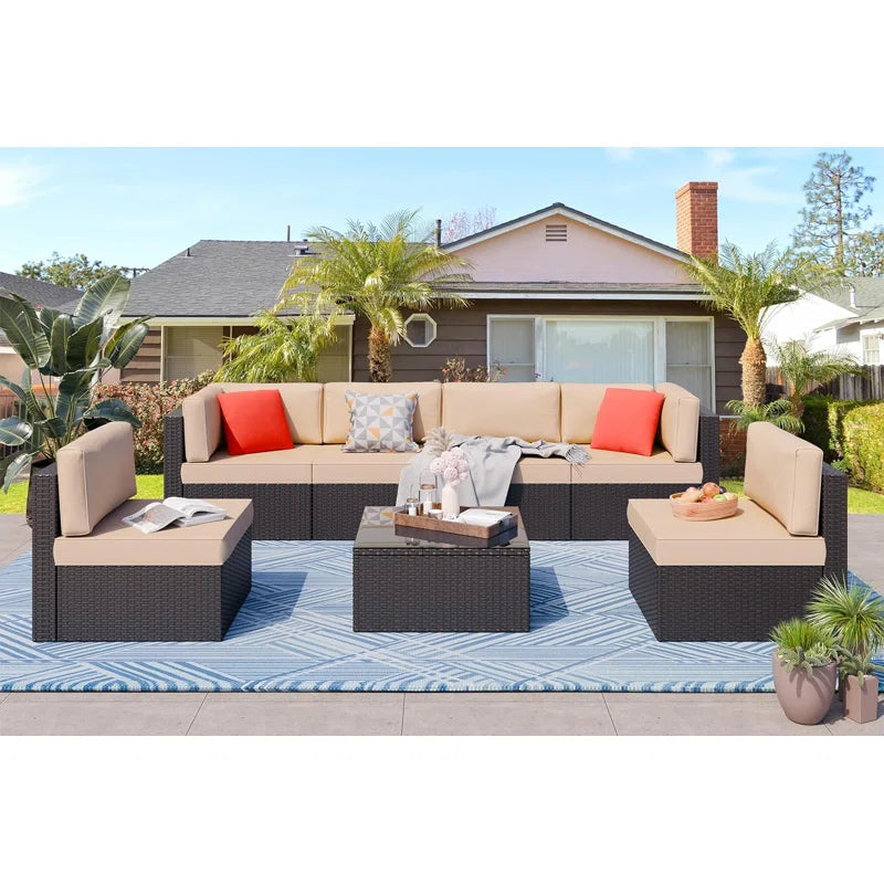 Arleht 7 Piece Rattan Complete Patio Set with Cushions
