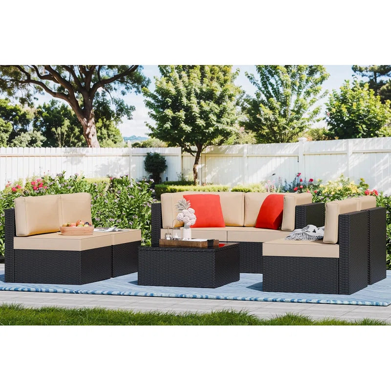 Arleht 7 Piece Rattan Complete Patio Set with Cushions