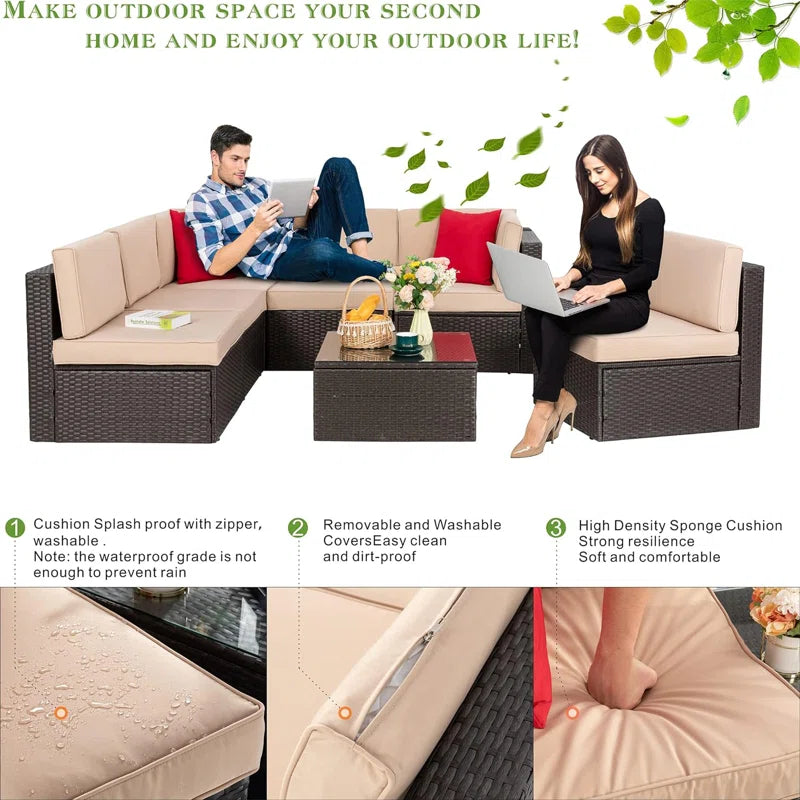 Arleht 7 Piece Rattan Complete Patio Set with Cushions