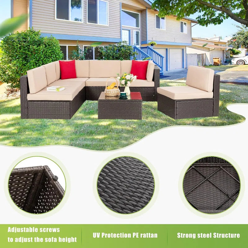 Arleht 7 Piece Rattan Complete Patio Set with Cushions