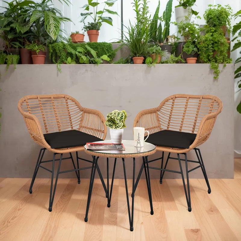 Virgie 3 Piece Wicker/Rattan Seating Group with Cushions