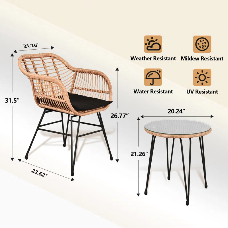 Virgie 3 Piece Wicker/Rattan Seating Group with Cushions
