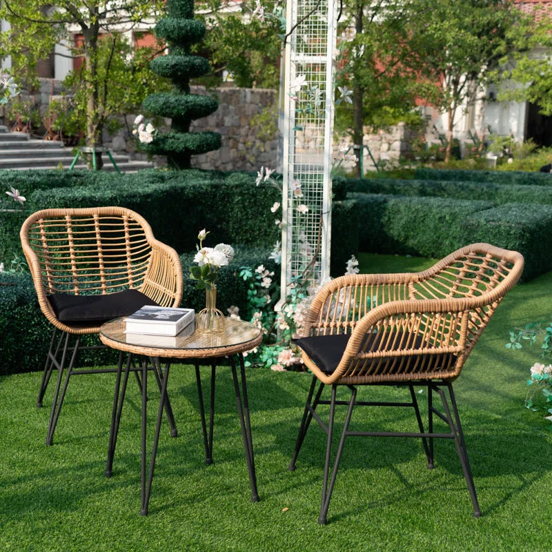 Virgie 3 Piece Wicker/Rattan Seating Group with Cushions