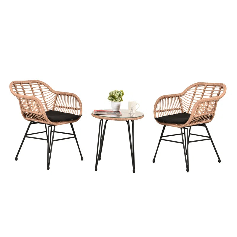 Virgie 3 Piece Wicker/Rattan Seating Group with Cushions