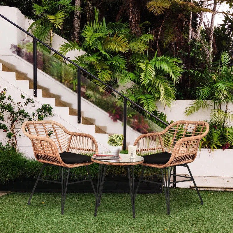 Virgie 3 Piece Wicker/Rattan Seating Group with Cushions