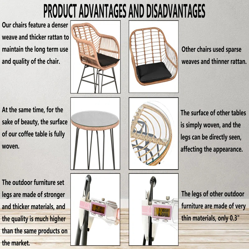 Virgie 3 Piece Wicker/Rattan Seating Group with Cushions