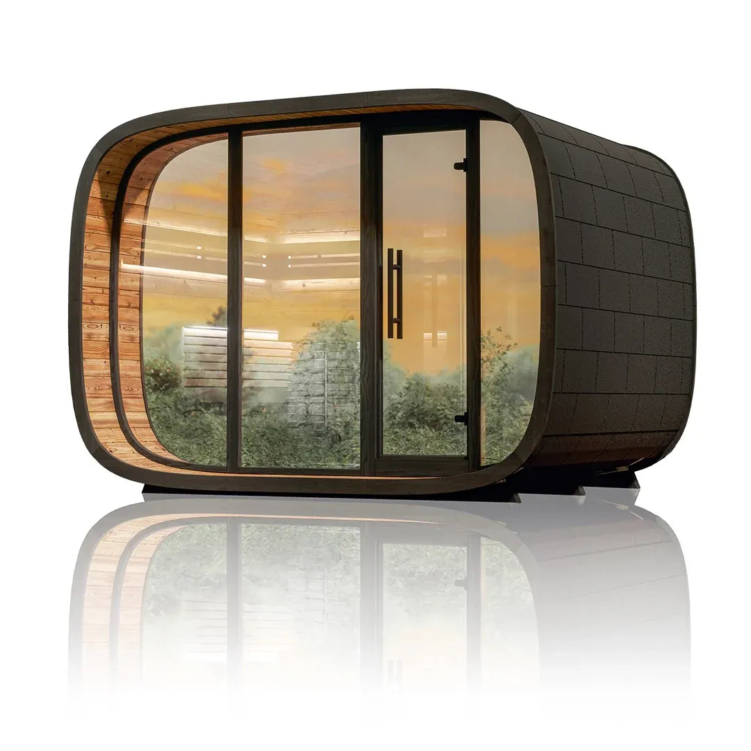 Mirage Outdoor Round Cube Sauna With Changing Room (L-Bench)